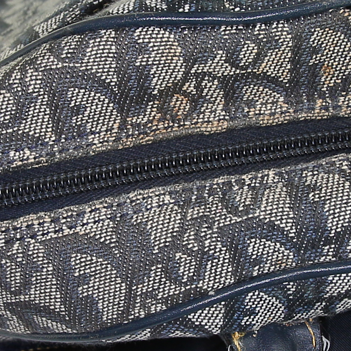 Bolso de mano Dior Saddle Bowler en lona Monogram Oblique azul y cuero azul - Detail D5