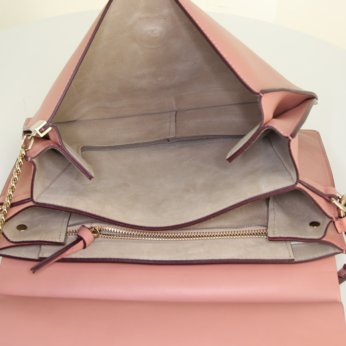 Bolso de mano Chloé Faye en cuero rosa y ante color burdeos - Detail D2