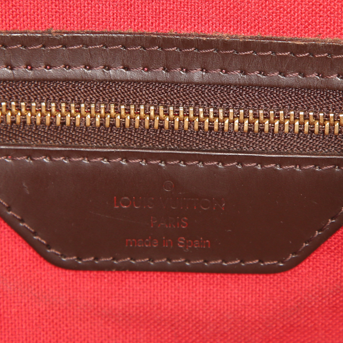 Shopping bag Louis Vuitton Rivington in tela a scacchi ebana e pelle lucida marrone - Detail D3