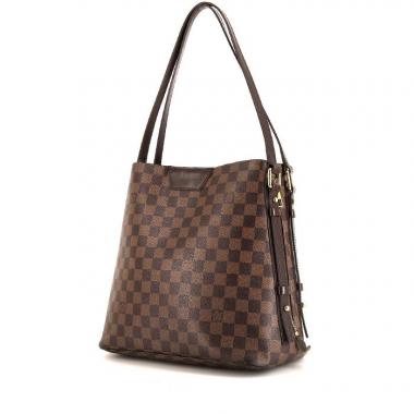 Sac cabas Louis Vuitton Rivington en toile damier ébène et cuir glacé marron