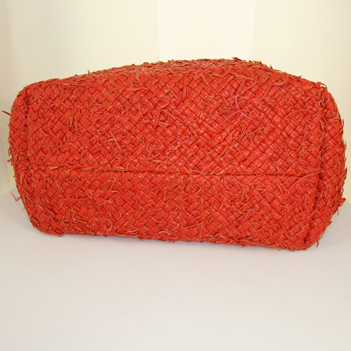 Sac cabas Bottega Veneta  Cabat en cuir tressé rouge - Detail D4