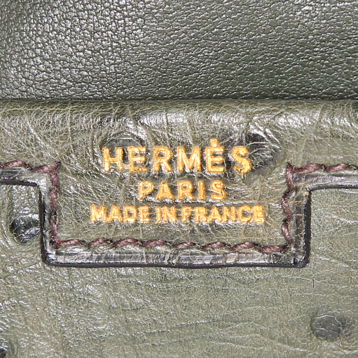 Pochette Hermes Jige in struzzo verde oliva - Detail D3