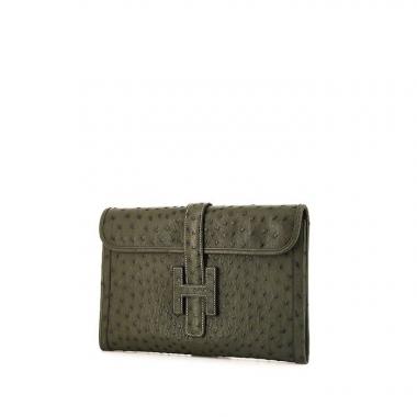 Pochette Hermes Jige en autruche vert-olive