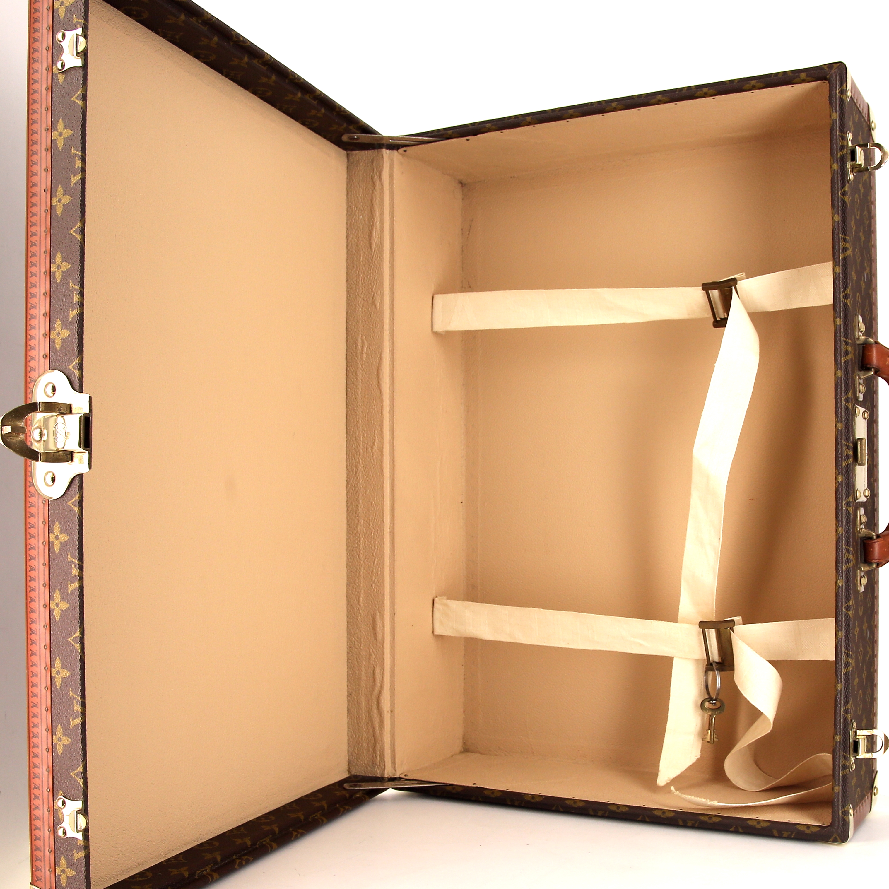 Louis Vuitton Bisten 60 rigid suitcase in brown monogram canvas and natural leather - Detail D2