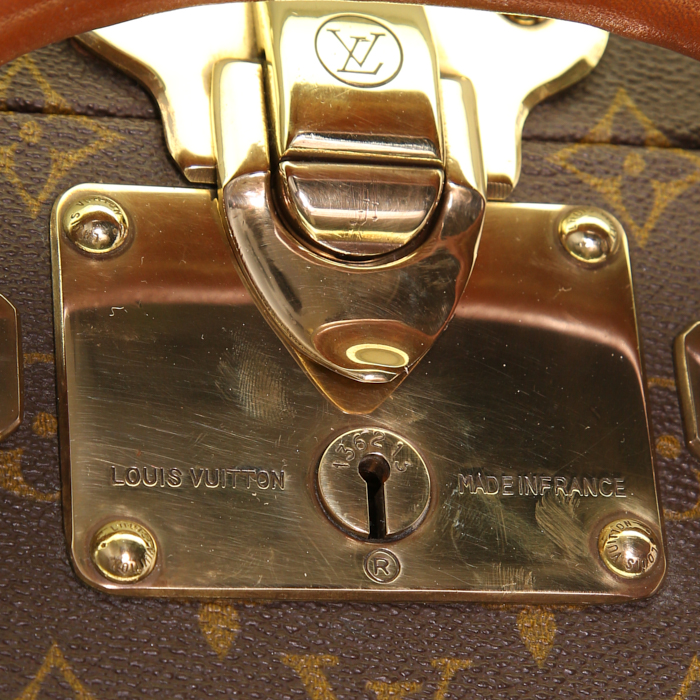 Louis Vuitton Bisten 60 rigid suitcase in brown monogram canvas and natural leather - Detail D3