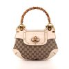 Gucci Bamboo shoulder bag in beige leather and beige monogram canvas - 360 thumbnail