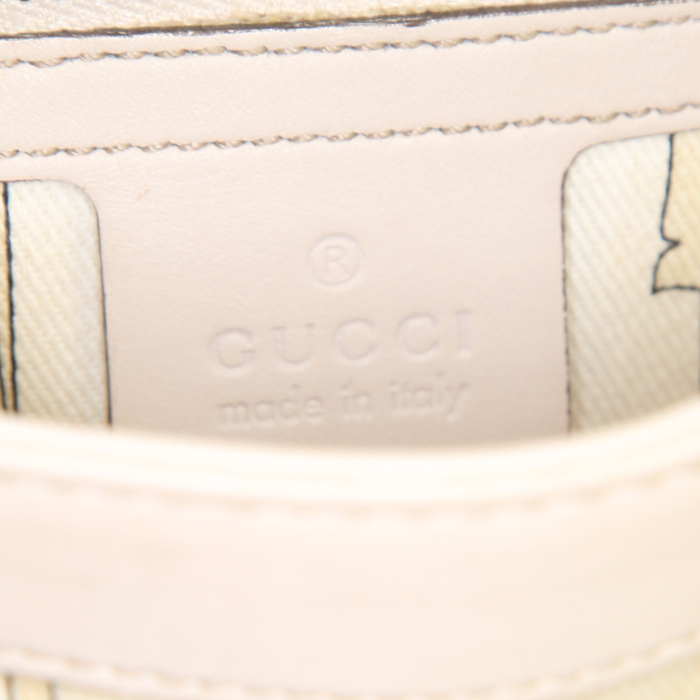 Gucci Bamboo shoulder bag in beige leather and beige monogram canvas - Detail D4