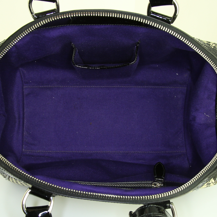 Sac à main Ralph Lauren en toile bicolore blanche et noire et cuir verni noir - Detail D2