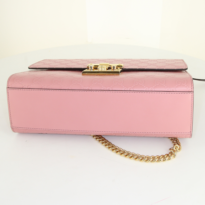 Borsa a tracolla Gucci Padlock modello medio in pelle monogram rosa polvere - Detail D5