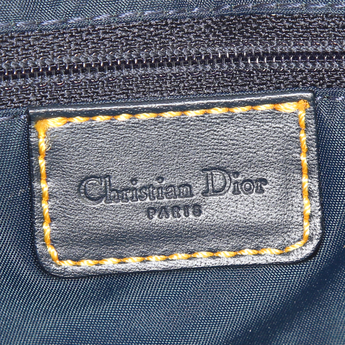 Bolso para llevar al hombro o en la mano Dior Saddle en lona Monogram Oblique azul y cuero azul - Detail D3