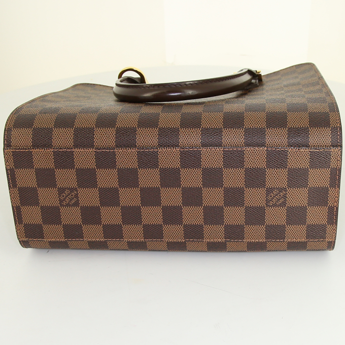 Louis Vuitton Pont Neuf handbag in ebene damier canvas and brown leather - Detail D4