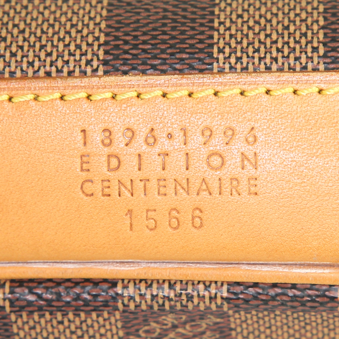 Borsa da viaggio Louis Vuitton Greenwich in tela a scacchi marrone e pelle naturale - Detail D5