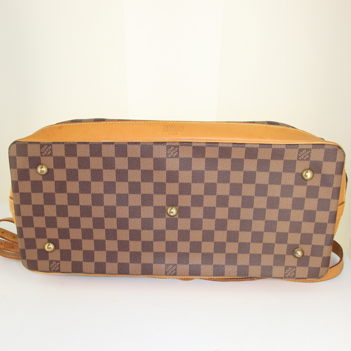 Bolsa de viaje Louis Vuitton Greenwich en lona a cuadros marrón y cuero natural - Detail D6