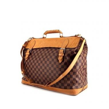 Sac de voyage Louis Vuitton Greenwich en toile damier marron et cuir naturel