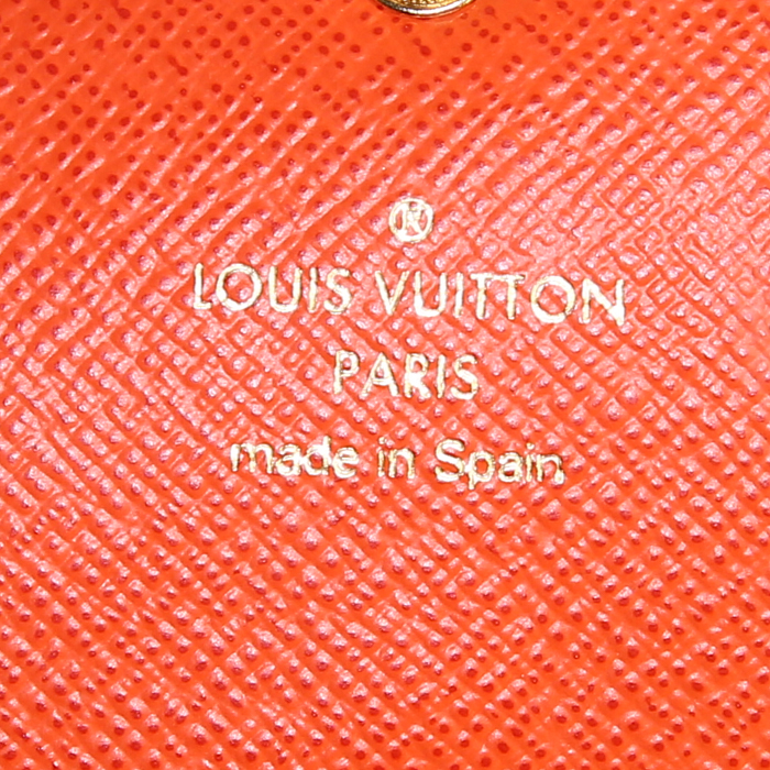 Billetera Louis Vuitton Joséphine en lona Monogram marrón y cuero naranja - Detail D3