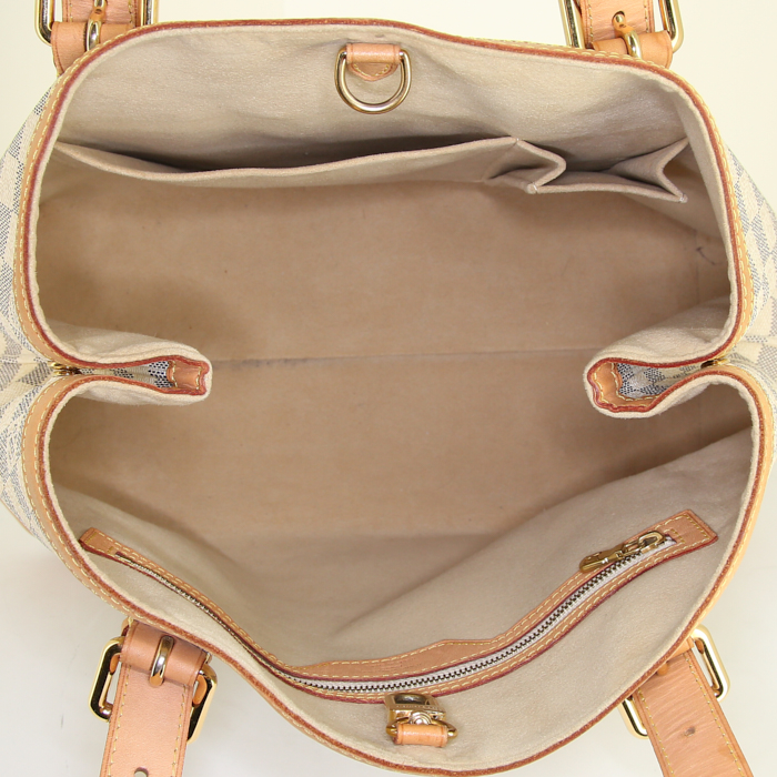 Bolso de mano Louis Vuitton Hampstead en lona a cuadros azul celeste y cuero natural - Detail D2