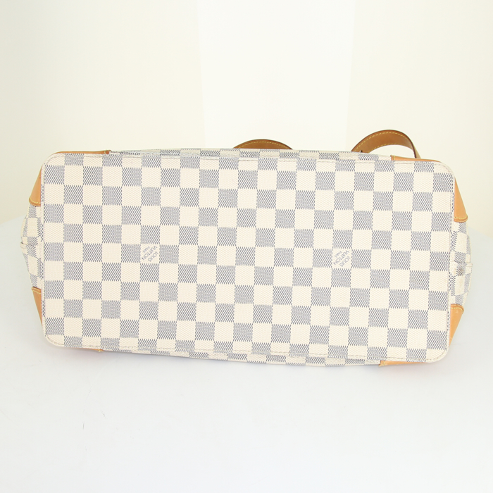 Bolso de mano Louis Vuitton Hampstead en lona a cuadros azul celeste y cuero natural - Detail D4