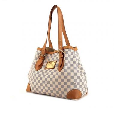 Sac à main Louis Vuitton Hampstead en toile damier azur et cuir naturel