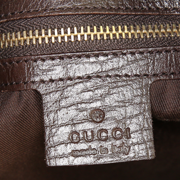 Bolso de mano Gucci Mors en lona Monogram gris y cuero marrón - Detail D3