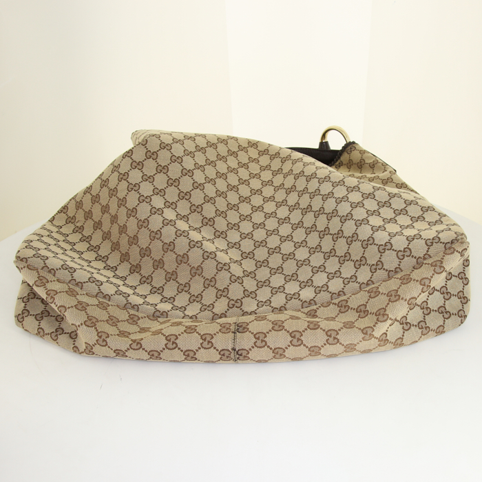 Gucci Mors handbag in grey monogram canvas and brown leather - Detail D4