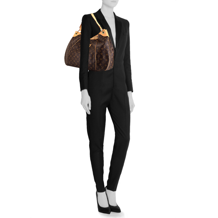 Sac à main Louis Vuitton Galliera grand modèle en toile monogram marron et cuir naturel - Detail D1