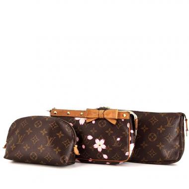 Pochette Louis Vuitton Pochette accessoires en toile monogram marron et cuir naturel