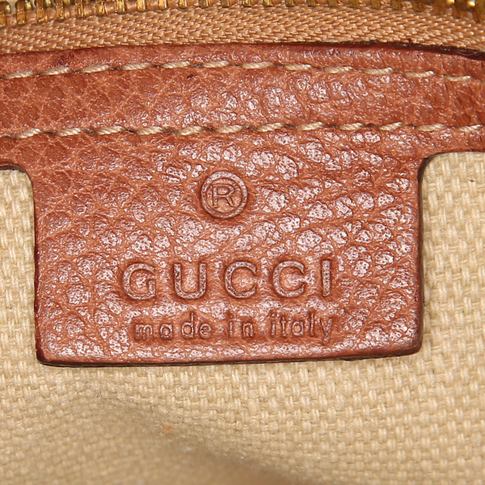 Bolso de mano Gucci Jackie en lona monogram beige y cuero marrón - Detail D3