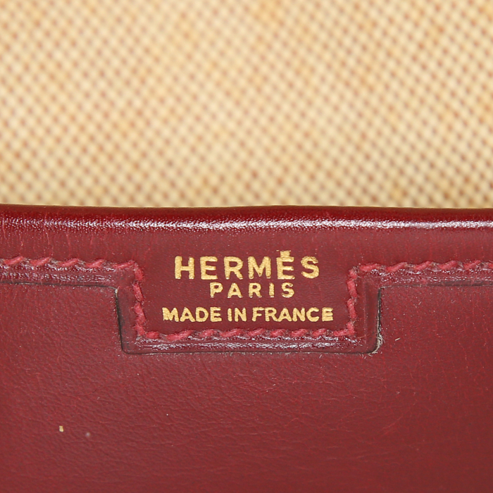Pochette Hermes Jige en cuir box bordeaux - Detail D3