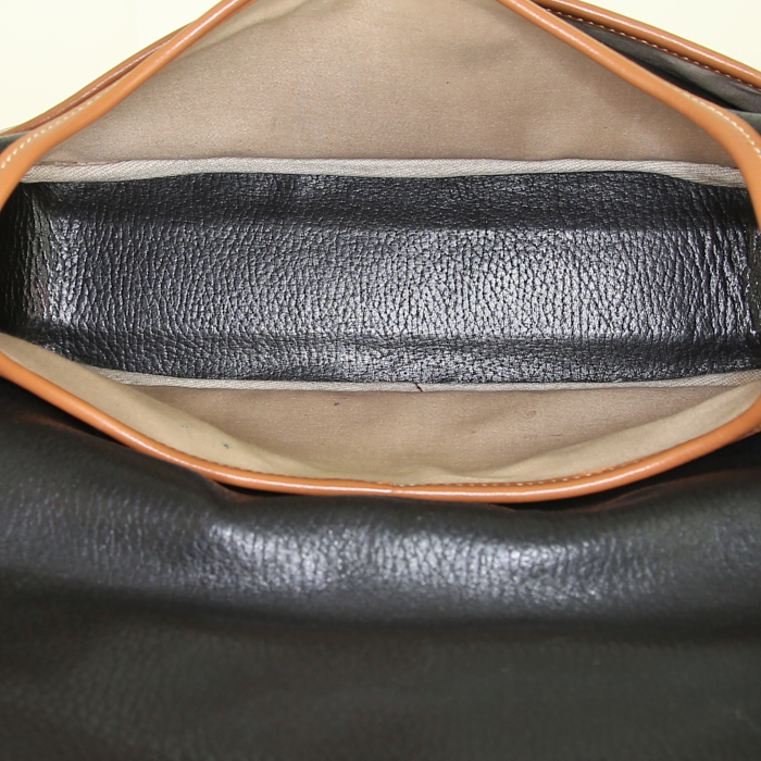 Borsa a spalla Hermes Nouméa in pelle Fjord nera e pelle naturale - Detail D2