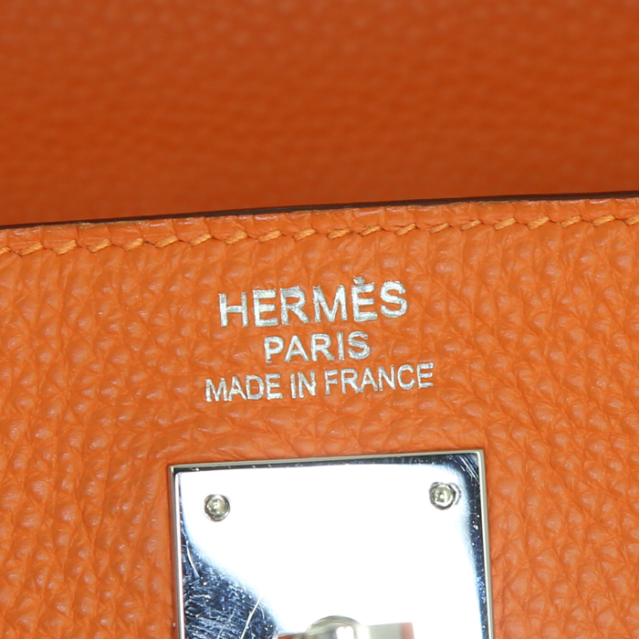 Bolso bandolera Hermes Kelly 35 cm en cuero togo naranja - Detail D4