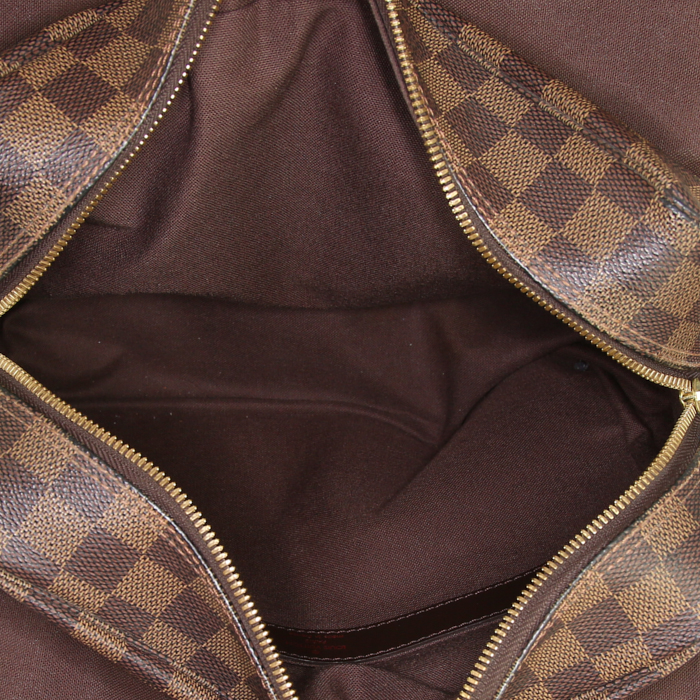 Sac bandoulière Louis Vuitton Naviglio en toile damier enduite marron et cuir marron - Detail D2