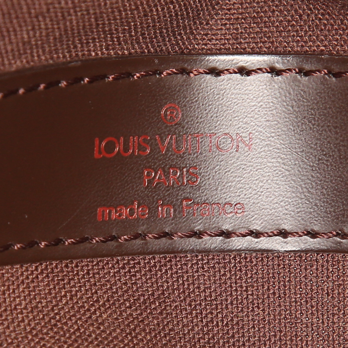Sac bandoulière Louis Vuitton Naviglio en toile damier enduite marron et cuir marron - Detail D3