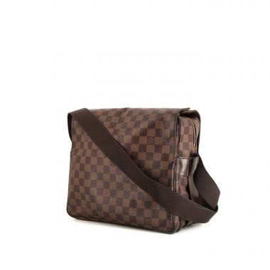 Borsa a tracolla Louis Vuitton Naviglio in tela cerata con motivo a scacchi marrone e pelle marrone