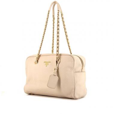 Sac porté épaule Prada Lux Chain en cuir grainé blanc-cassé