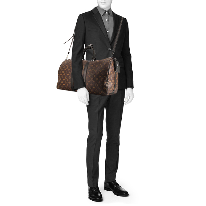 Sac de voyage Louis Vuitton Keepall 45 en toile monogram Macassar et cuir noir - Detail D2