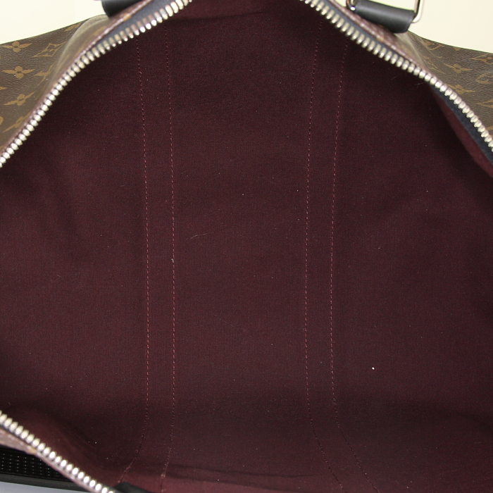 Sac de voyage Louis Vuitton Keepall 45 en toile monogram Macassar et cuir noir - Detail D3
