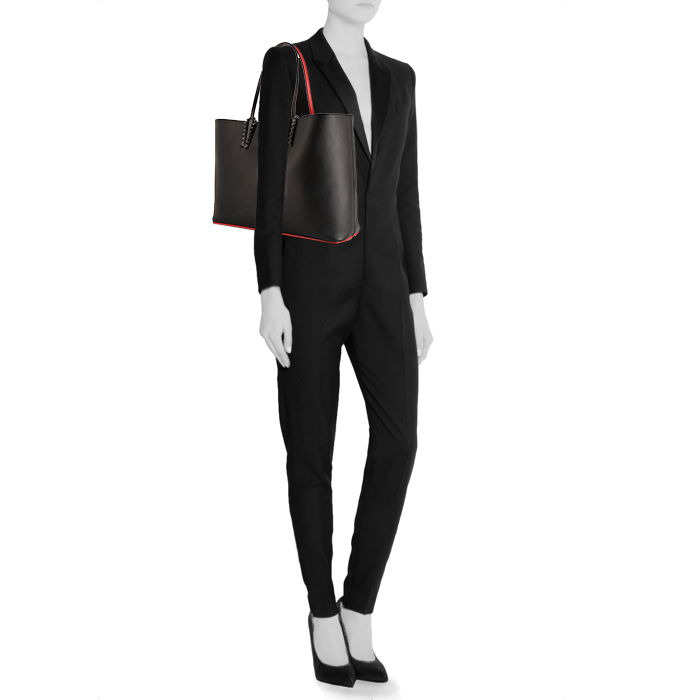 Christian Louboutin shopping bag in black leather and red leather - Detail D1