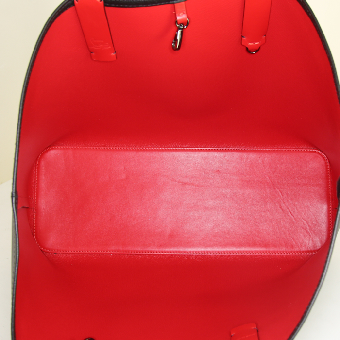 Christian Louboutin shopping bag in black leather and red leather - Detail D2