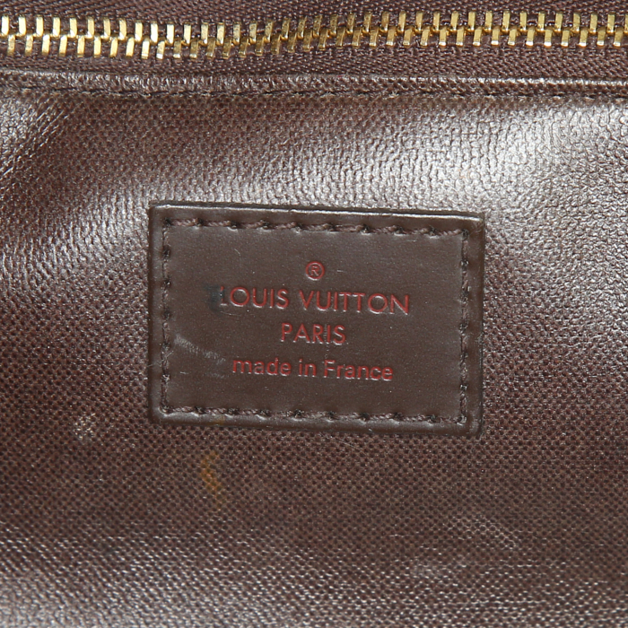 Bolsito de mano Louis Vuitton en lona a cuadros y cuero marrón - Detail D3