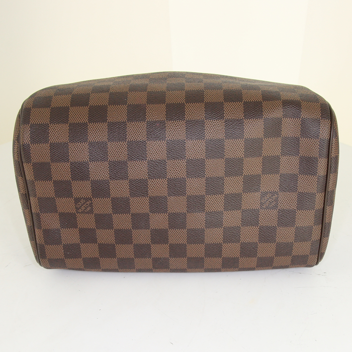 Pochette Louis Vuitton en toile damier et cuir marron - Detail D4