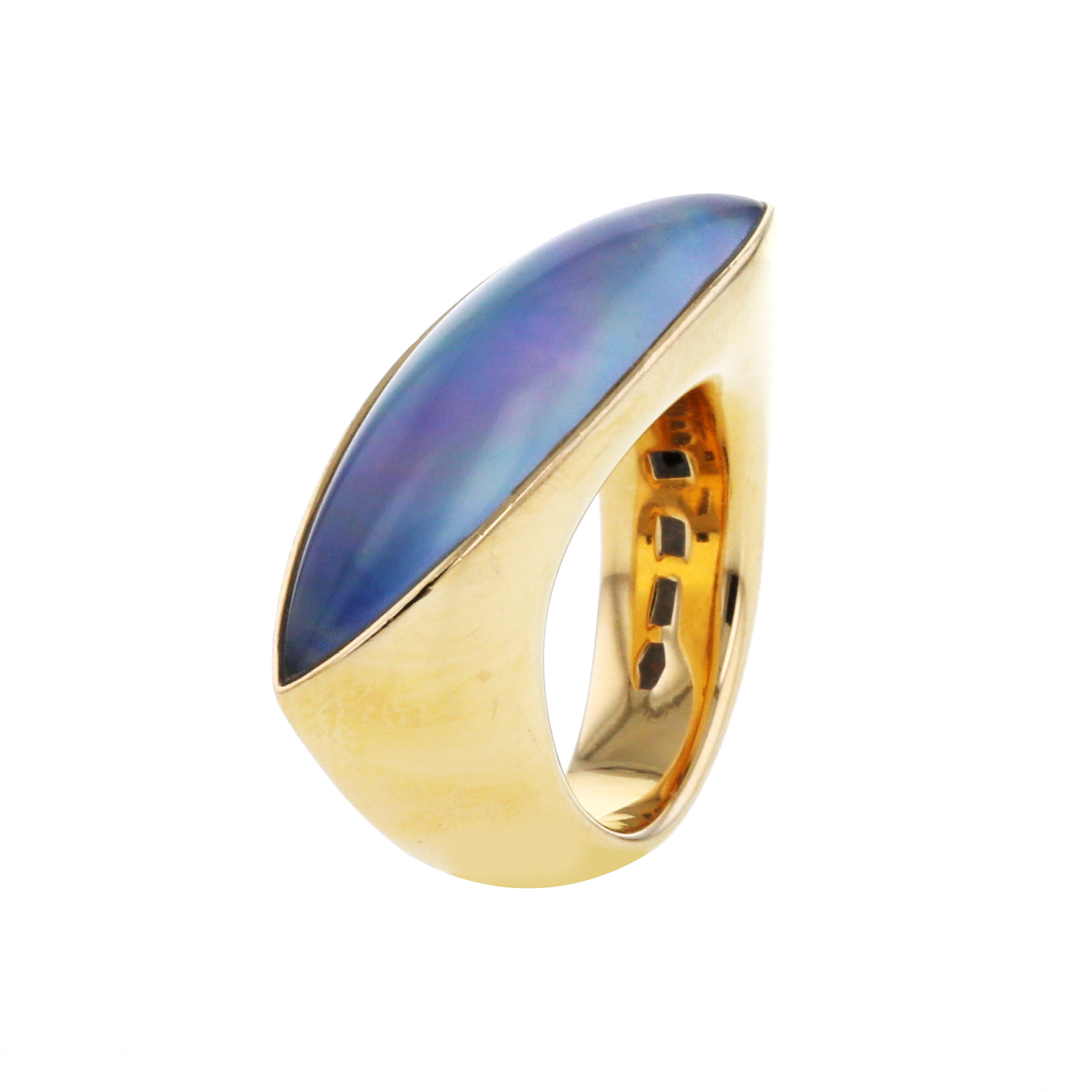 Anello Vhernier Fuseau in oro rosa,  cristallo di rocca e madreperla blu - Detail D2