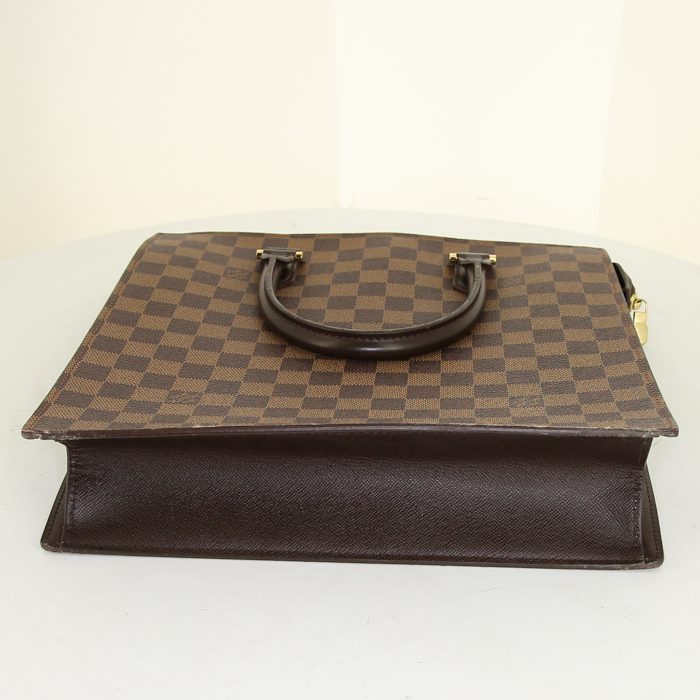 Louis Vuitton Venise handbag in ebene damier canvas and brown leather - Detail D4
