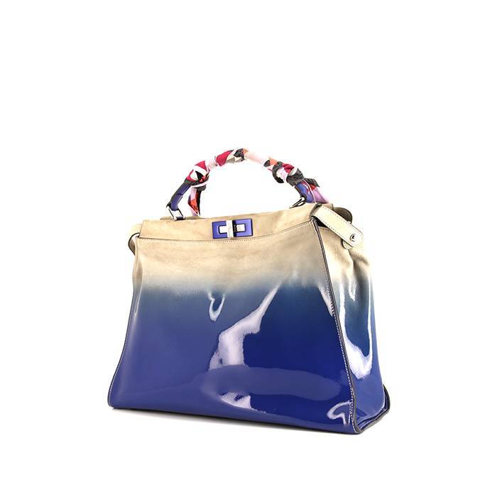 Fendi Peekaboo large model handbag in blue patent leather and beige suede - 00pp