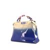 Fendi Peekaboo large model handbag in blue patent leather and beige suede - 00pp thumbnail