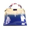 Fendi Peekaboo large model handbag in blue patent leather and beige suede - 360 thumbnail