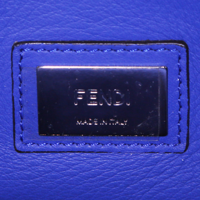 Fendi Peekaboo large model handbag in blue patent leather and beige suede - Detail D4