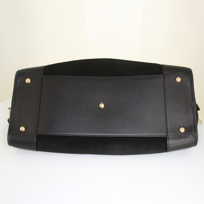 Bolso 24 horas Loewe Amazona modelo grande en cuero negro y ante negro - Detail D4