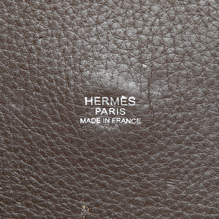Sac à main Hermes Picotin taille XXL en cuir togo marron et jonc orange - Detail D3