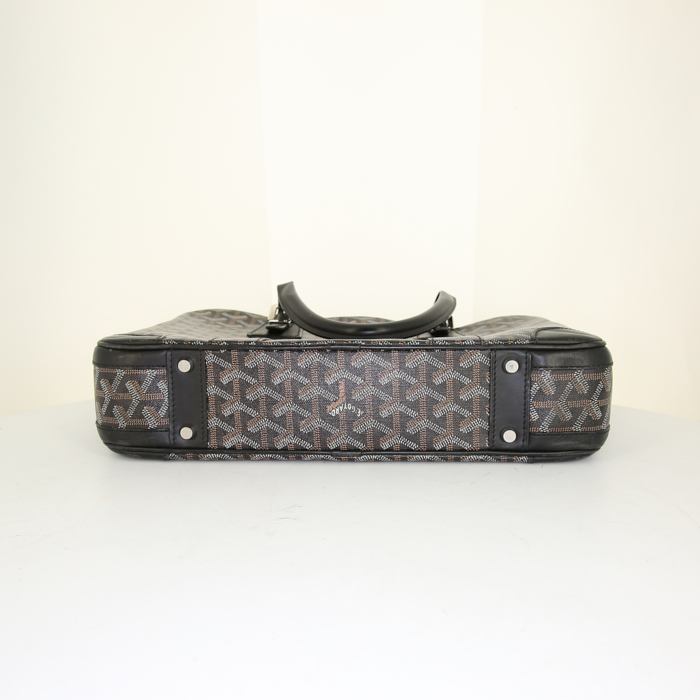 Goyard Ambassade briefcase in black Goyard canvas and black leather - Detail D4
