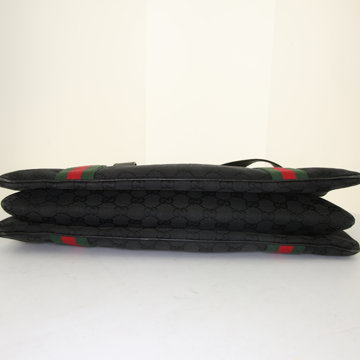 Bolso para llevar al hombro o en la mano Gucci Gucci Vintage en lona Monogram negra y cuero negro - Detail D4